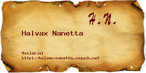 Halvax Nanetta névjegykártya